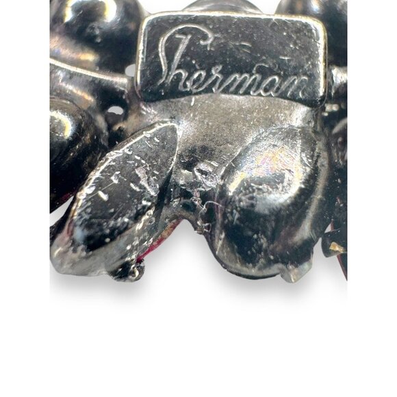 Sherman Red Pink Aurora Borealis Crystal Japanned Vintage Wreath Brooch - Picture 4 of 16